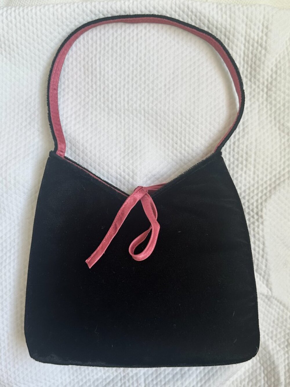 Vintage Valerie Stevens Black Velvet & Pink Satin Bow Shoulder Bag Purse - Picture 2 of 5